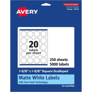 image:imageAvery Matte White Square Scalloped Labels Sure Feed Technology 158 x 158 500 Matte White Printable Labels5 000 Labels