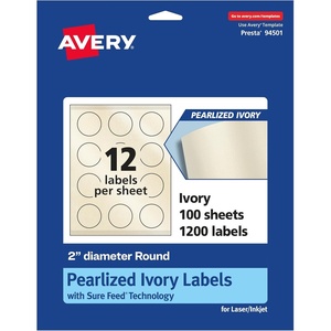 image:imageAvery Pearlized Ivory Round Labels Sure Feed Technology PrinttoTheEdge 2 Diameter 120 Pearlized Ivory Labels LaserInkjet Printable1 200 labels