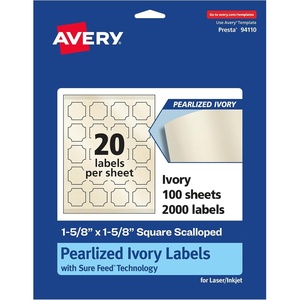 image:imageAvery Pearlized Ivory Square Scalloped Labels Sure Feed Technology PrinttoTheEdge 158 x 158 200 Pearlized Ivory Labels LaserInkjet Printable2 000 labels