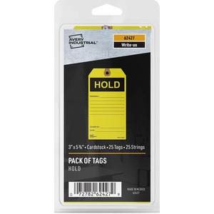 image:imageAvery Preprinted Hold Maintenance Tags with String 575 x 3 Yellow Tags 25 WriteOn Hang Tags 62427