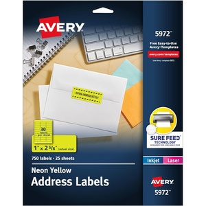 image:imageAvery Printable Address Labels with Sure Feed 1 x 258 Assorted Neon Colors Magenta Green and Yellow Laser amp Inkjet Compatible 450 Blank Labels Total 5979Neon Yellow
