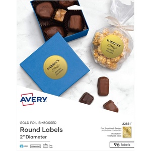 image:imageAvery Printable Embossed Foil Round Labels 2 Diameter Gold 96 Customizable Labels 228311