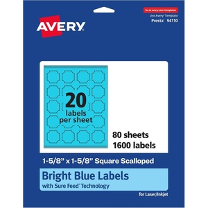 image:imageAvery Printable Square Scalloped Labels Sure Feed Technology 158 x 158 Bright Blue Labels PrinttoTheEdge LaserInkjet Printable 200 Total Great for Cosmetics and Jars1 600 labels