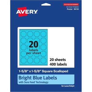 image:imageAvery Printable Square Scalloped Labels Sure Feed Technology 158 x 158 Bright Blue Labels PrinttoTheEdge LaserInkjet Printable 200 Total Great for Cosmetics and Jars400 labels