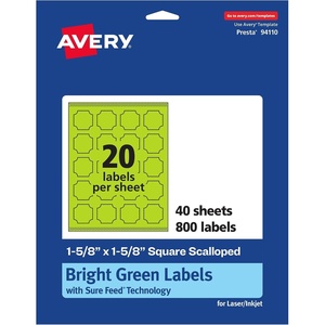 image:imageAvery Printable Square Scalloped Labels Sure Feed Technology 158 x 158 Bright Green Labels PrinttoTheEdge LaserInkjet Printable 200 Total Great for Cosmetics and Jars800 labels