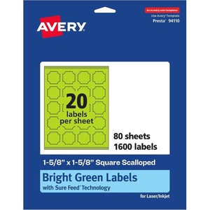 image:imageAvery Printable Square Scalloped Labels Sure Feed Technology 158 x 158 Bright Green Labels PrinttoTheEdge LaserInkjet Printable 200 Total Great for Cosmetics and Jars1 600 labels