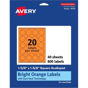 image:imageAvery Printable Square Scalloped Labels Sure Feed Technology 158 x 158 Bright Orange Labels PrinttoTheEdge LaserInkjet Printable 200 Total Great for Cosmetics and Jars800 labels