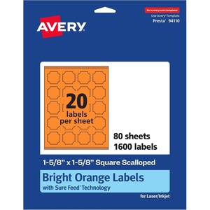 image:imageAvery Printable Square Scalloped Labels Sure Feed Technology 158 x 158 Bright Orange Labels PrinttoTheEdge LaserInkjet Printable 200 Total Great for Cosmetics and Jars1 600 labels