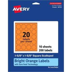 image:imageAvery Printable Square Scalloped Labels Sure Feed Technology 158 x 158 Bright Orange Labels PrinttoTheEdge LaserInkjet Printable 200 Total Great for Cosmetics and Jars200 labels