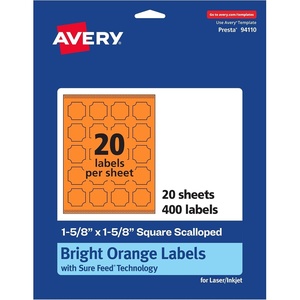 image:imageAvery Printable Square Scalloped Labels Sure Feed Technology 158 x 158 Bright Orange Labels PrinttoTheEdge LaserInkjet Printable 200 Total Great for Cosmetics and Jars400 labels