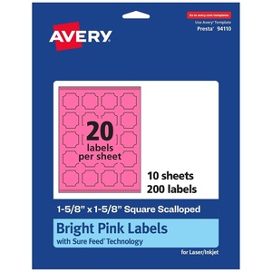 image:imageAvery Printable Square Scalloped Labels Sure Feed Technology 158 x 158 Bright Pink Labels PrinttoTheEdge LaserInkjet Printable 200 Total Great for Cosmetics and Jars200 labels