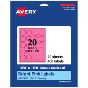 image:imageAvery Printable Square Scalloped Labels Sure Feed Technology 158 x 158 Bright Pink Labels PrinttoTheEdge LaserInkjet Printable 200 Total Great for Cosmetics and Jars400 labels