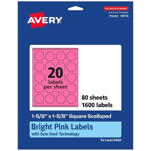 image:imageAvery Printable Square Scalloped Labels Sure Feed Technology 158 x 158 Bright Pink Labels PrinttoTheEdge LaserInkjet Printable 200 Total Great for Cosmetics and Jars1 600 labels