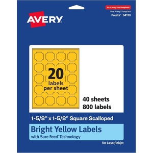 image:imageAvery Printable Square Scalloped Labels Sure Feed Technology 158 x 158 Bright Yellow Labels PrinttoTheEdge LaserInkjet Printable 200 Total Great for Cosmetics and Jars800 labels