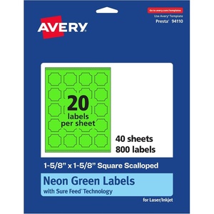 image:imageAvery Printable Square Scalloped Labels Sure Feed Technology 158 x 158 Neon Green Labels PrinttoTheEdge LaserInkjet Printable 200 Total Great for Cosmetics and Jars800 labels