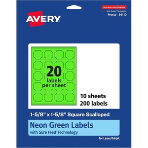 image:imageAvery Printable Square Scalloped Labels Sure Feed Technology 158 x 158 Neon Green Labels PrinttoTheEdge LaserInkjet Printable 200 Total Great for Cosmetics and Jars200 labels