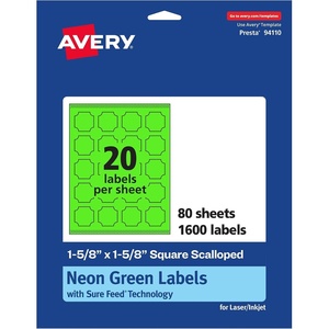 image:imageAvery Printable Square Scalloped Labels Sure Feed Technology 158 x 158 Neon Green Labels PrinttoTheEdge LaserInkjet Printable 200 Total Great for Cosmetics and Jars1 600 labels