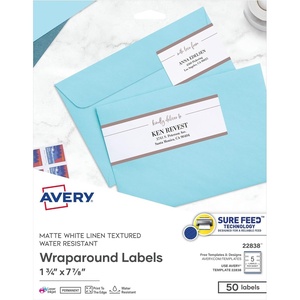 image:imageAvery Printable Wraparound Rectangle Labels 785 x 175 Textured White 50 Customizable Labels 228387 1720 x 1 34