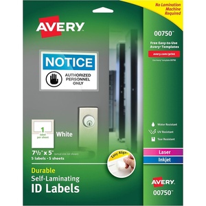 image:imageAvery Professional Grade SelfLaminating Water Resistant ID Labels 312 x 1132 50 Pack 007535 x 712