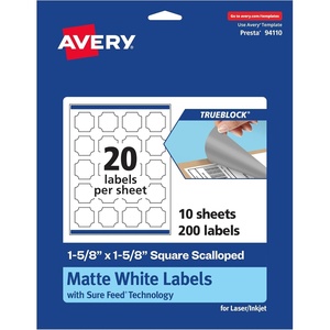 image:imageAvery TrueBlock Matte White Square Scalloped Labels with Sure Feed 158 x 158 200 Matte White Labels PrinttoTheEdge LaserInkjet Printable Labels Great for Packaging and Product Labels200 labels