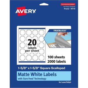 image:imageAvery TrueBlock Matte White Square Scalloped Labels with Sure Feed 158 x 158 200 Matte White Labels PrinttoTheEdge LaserInkjet Printable Labels Great for Packaging and Product Labels2 000 labels