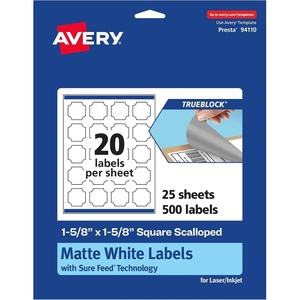 image:imageAvery TrueBlock Matte White Square Scalloped Labels with Sure Feed 158 x 158 200 Matte White Labels PrinttoTheEdge LaserInkjet Printable Labels Great for Packaging and Product Labels500 labels