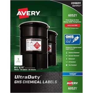 image:imageAvery Ultra Duty GHS Chemical Labels for Pigment Inkjet Printers Waterproof UV Resistant 85 x 11 60521812 x 11