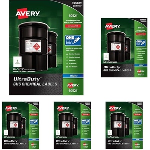 image:imageAvery Ultra Duty GHS Chemical Labels for Pigment Inkjet Printers Waterproof UV Resistant 85 x 11 60521812 x 11 Pack of 5