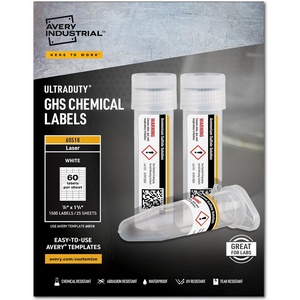 image:imageAvery UltraDuty GHS Chemical Labels for Laser Printers Waterproof UV Resistant 05 x 175 Pack of 1500 6051812 x 134