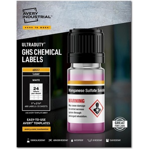 image:imageAvery UltraDuty GHS Chemical Labels for Laser Printers Waterproof UV Resistant 1 x 25 Pack of 600 605171 Pack