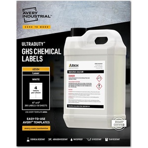 image:imageAvery UltraDuty GHS Chemical Labels for Laser Printers Waterproof UV Resistant 4 x 4 200 Pack 60504One Size