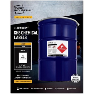 image:imageAvery UltraDuty GHS Chemical Labels for Laser Printers Waterproof UV Resistant 85 x 11 50 Pack 605015