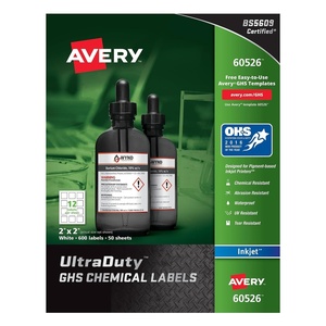 image:imageAvery UltraDuty GHS Chemical Labels for Pigment Inket Printers Waterproof UV Resistant 2x2 600Pk 60526