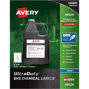image:imageAvery UltraDuty GHS Chemical Labels for Pigment Inket Printers Waterproof UV Resistant 4x4 200Pk 60524