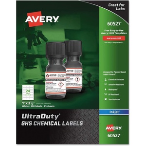 image:imageAvery UltraDuty GHS Chemical Labels for Pigment Inkjet Printers Waterproof UV Resistant 1x 25 Pack of 600 605271 x 212