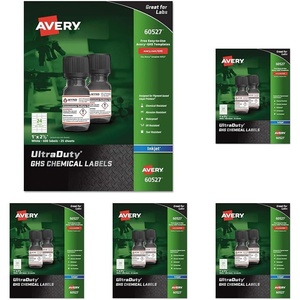 image:imageAvery UltraDuty GHS Chemical Labels for Pigment Inkjet Printers Waterproof UV Resistant 1x 25 Pack of 600 605271 x 212 Pack of 5