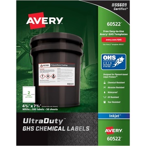 image:imageAvery UltraDuty GHS Chemical Labels for Pigment Inkjet Printers Waterproof UV Resistant 48 x 78 60522