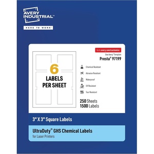 image:imageAvery UltraDuty GHS Labels Waterproof 1 X 1 White Square Labels  1200 Total Use with Laser Printers3 X 3