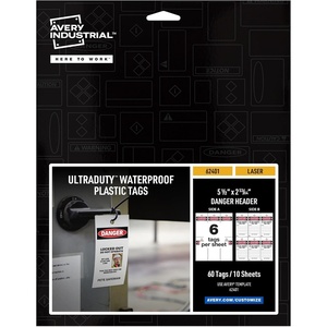 image:imageAvery UltraDuty Printable Plastic Hang Tags 55 x 283 White with Preprinted Danger Header 50lb PullStrength 60ct 62401