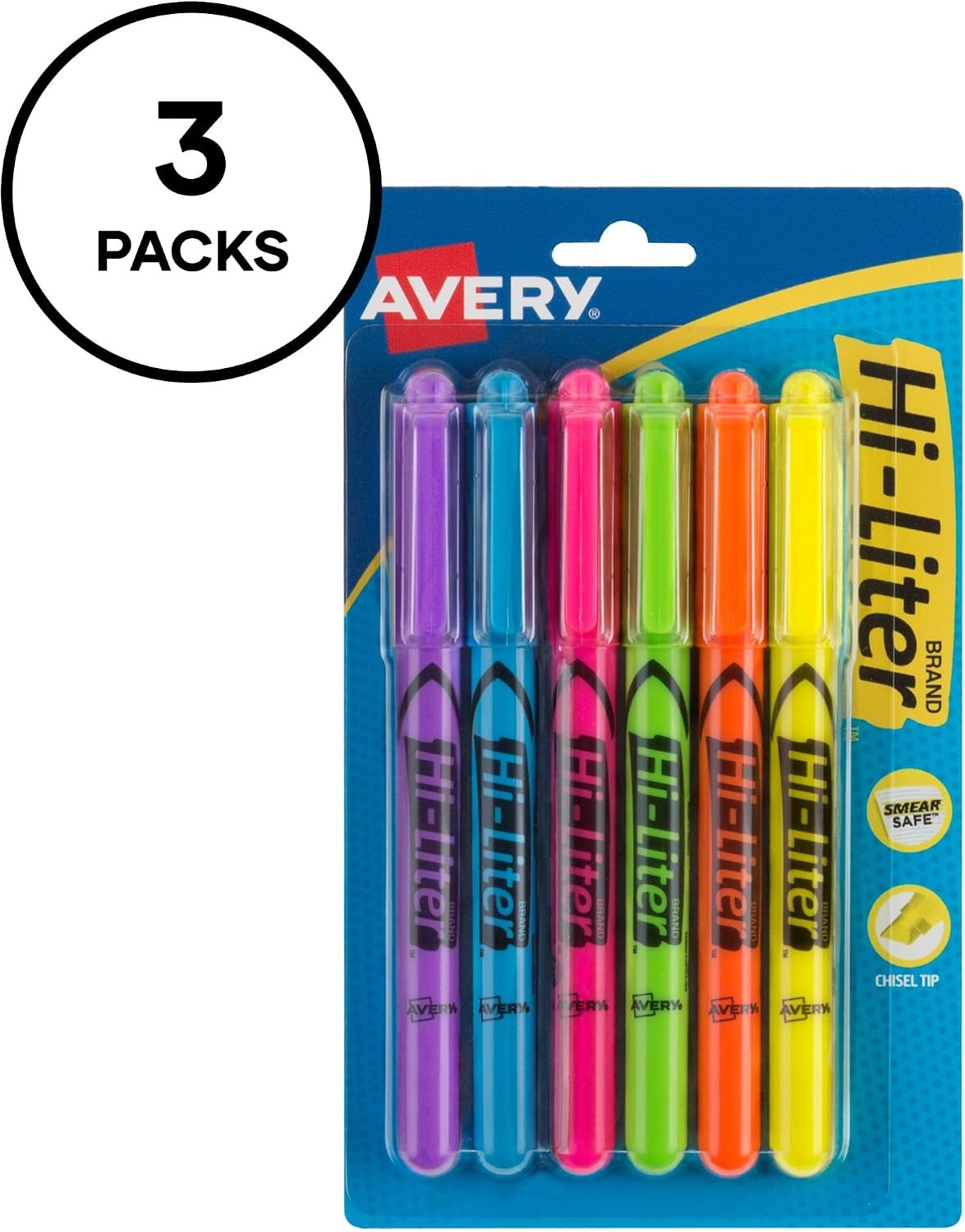 image:imageAVERY HiLiter PenStyle Highlighters Chisel Tip 6 Highlighters Assorted Colors 3 Packs 25602
