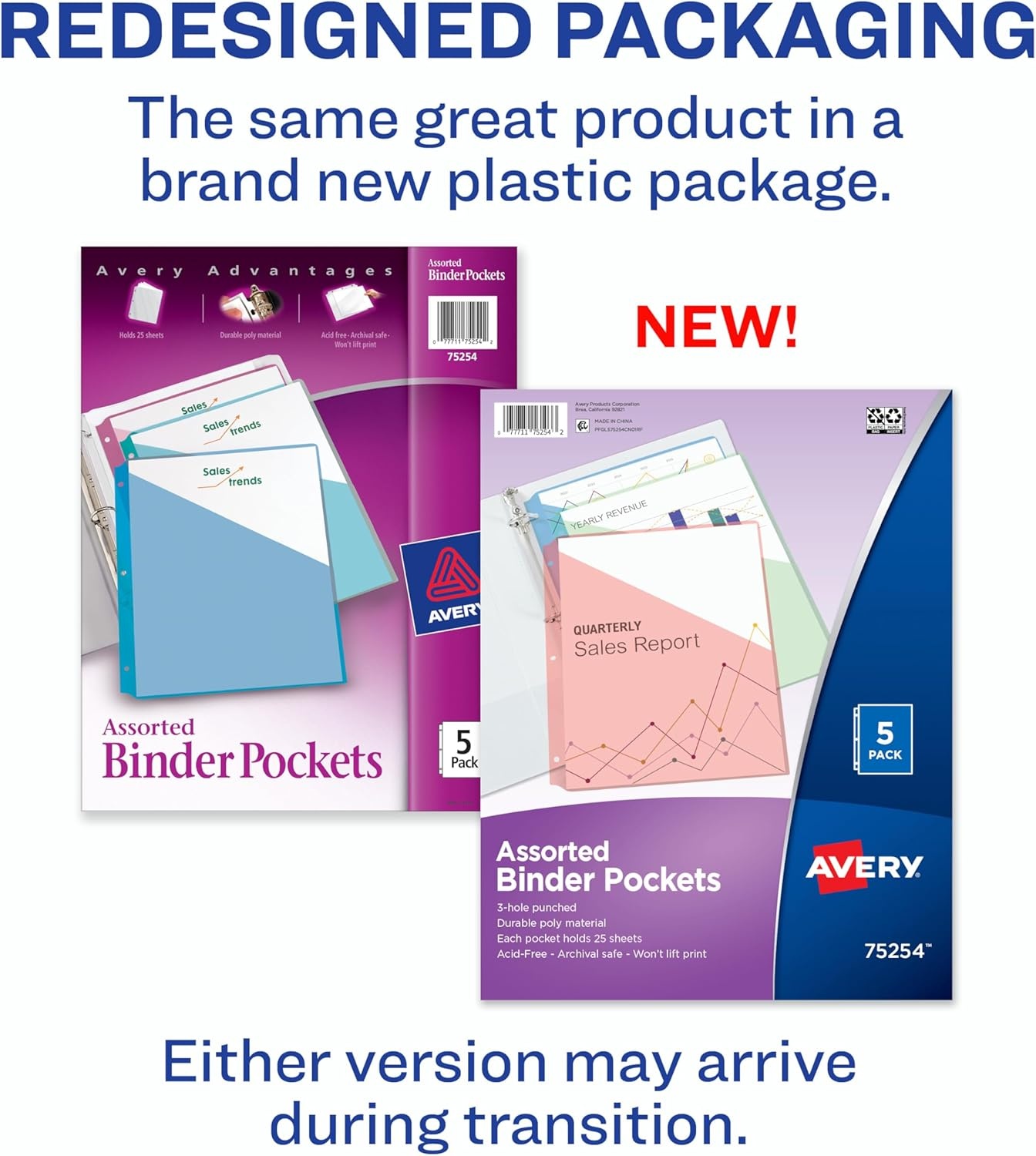 image:imageAvery Binder Pockets for 3 Ring Binders Assorted Colors Fits 85 x 11 Documents AcidFree and ArchivalSafe 5 Folders Total 752545 Count Pack of 1