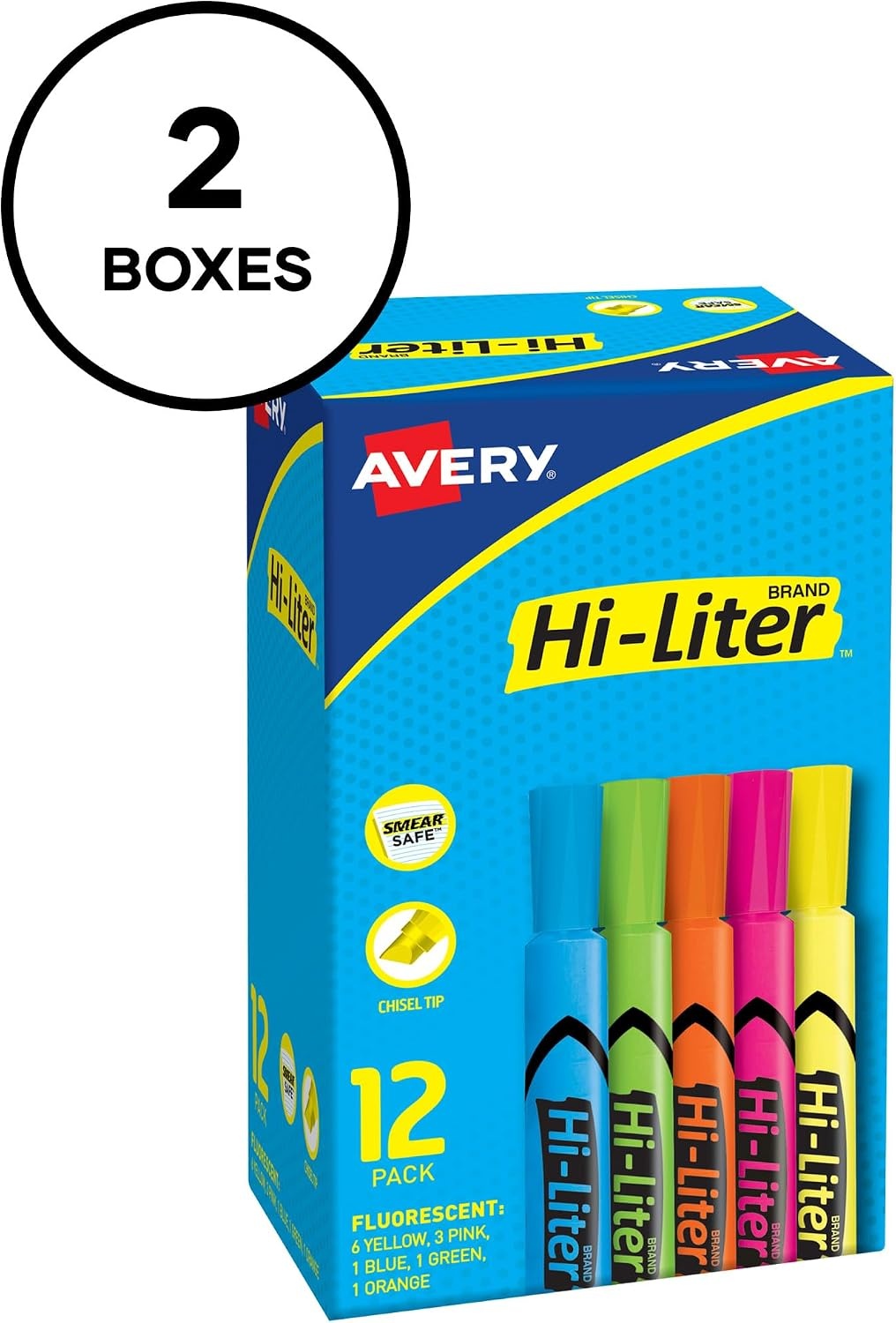 image:imageAvery HiLiter DeskStyle Highlighters Chisel Tip 12 Highlighters Assorted Colors 2 Packs 25601