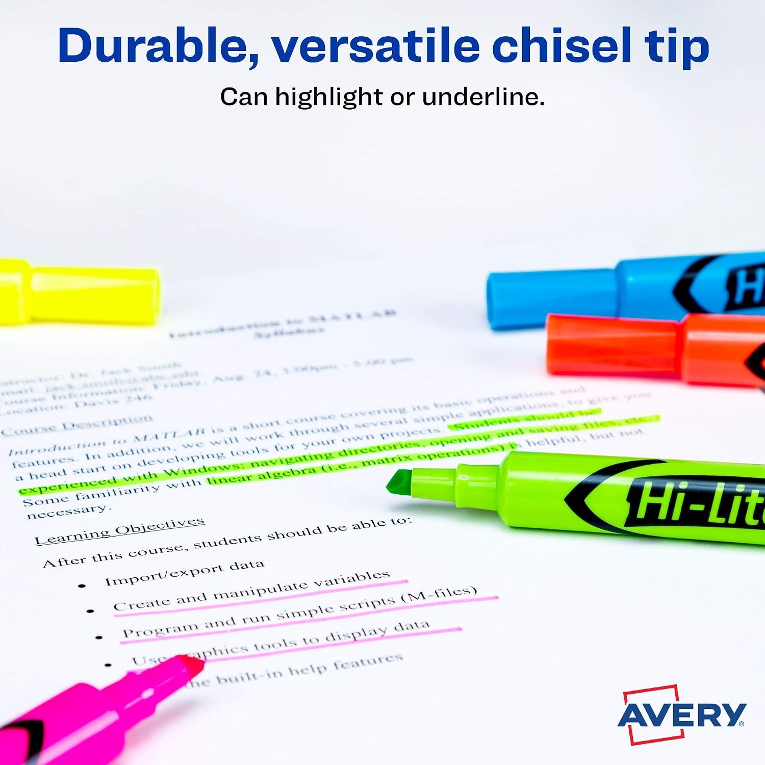 image:imageAvery HiLiter DeskStyle Highlighters Chisel Tip 12 Highlighters Assorted Colors 2 Packs 25601