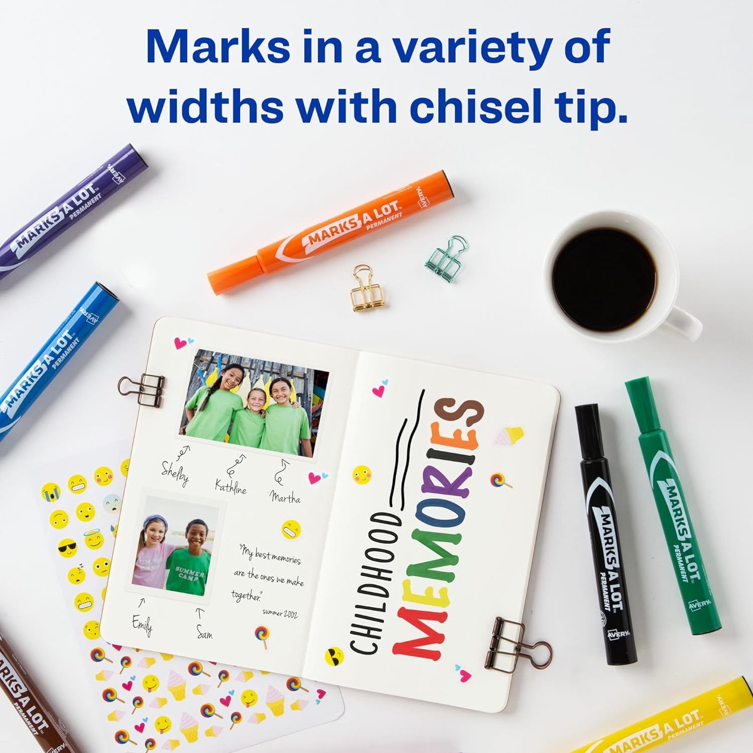 image:imageAvery MarksALot Permanent Markers Large DeskStyle Size Chisel Tip Water and Wear Resistant 12 Assorted Markers 24800