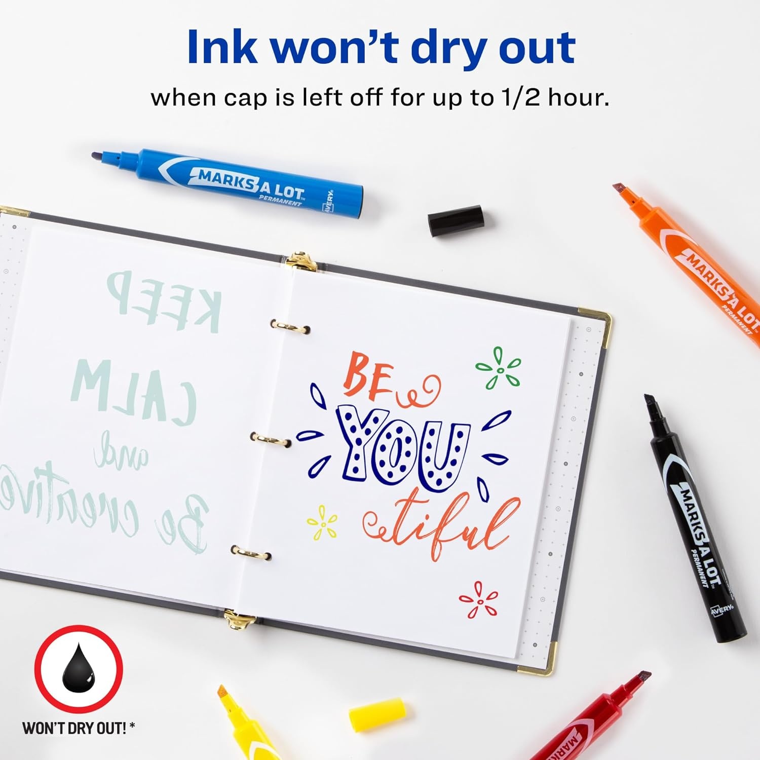 image:imageAvery MarksALot Permanent Markers Large DeskStyle Size Chisel Tip Water and Wear Resistant 12 Assorted Markers 24800