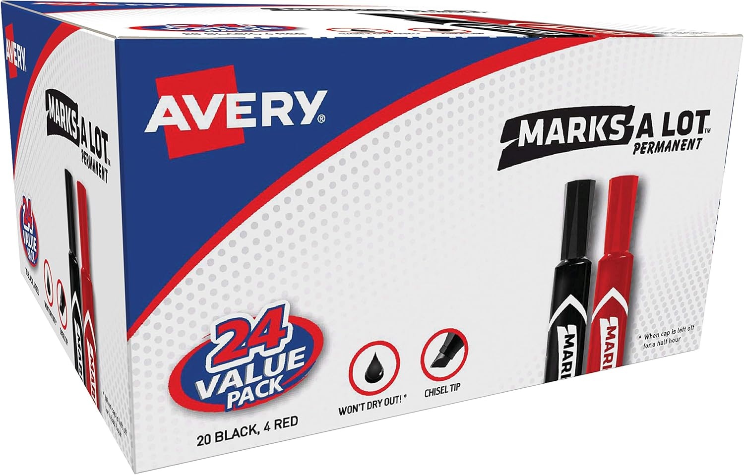 image:imageAvery MarksALot Permanent Markers Regular DeskStyle Size Chisel Tip Water and Wear Resistant 24 Assorted Markers 9818724 markers