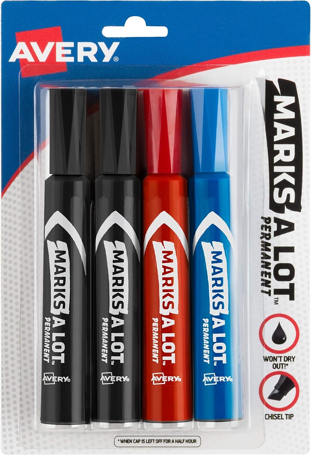 image:imageAvery MarksALot Permanent Markers Regular DeskStyle Size Chisel Tip Water and Wear Resistant 24 Assorted Markers 981874 markers