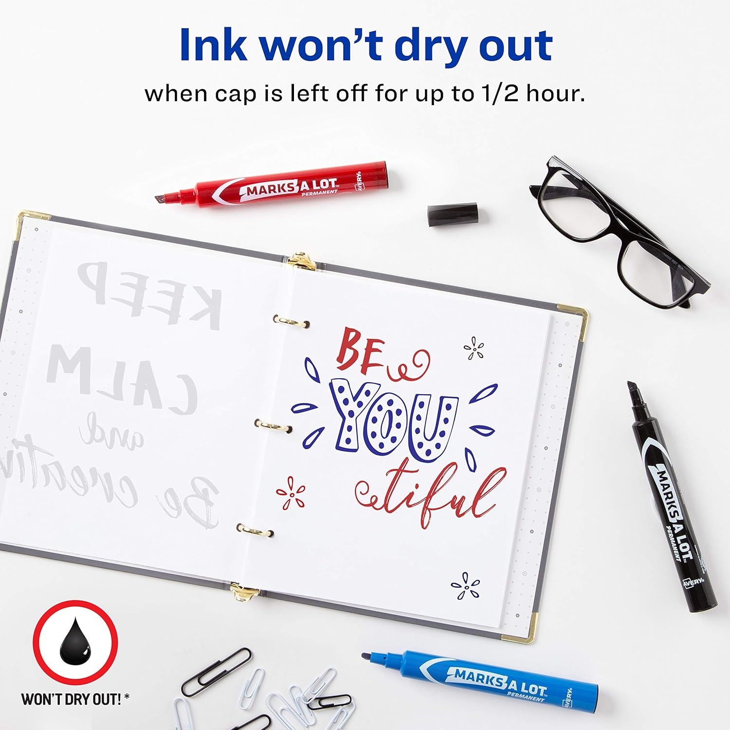 image:imageAvery MarksALot Permanent Markers Regular DeskStyle Size Chisel Tip Water and Wear Resistant 24 Assorted Markers 981874 markers