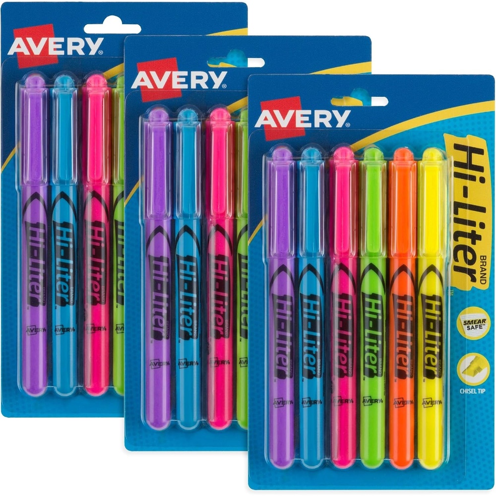 image:imageAVERY HiLiter PenStyle Highlighters Chisel Tip 6 Highlighters Assorted Colors 3 Packs 25602