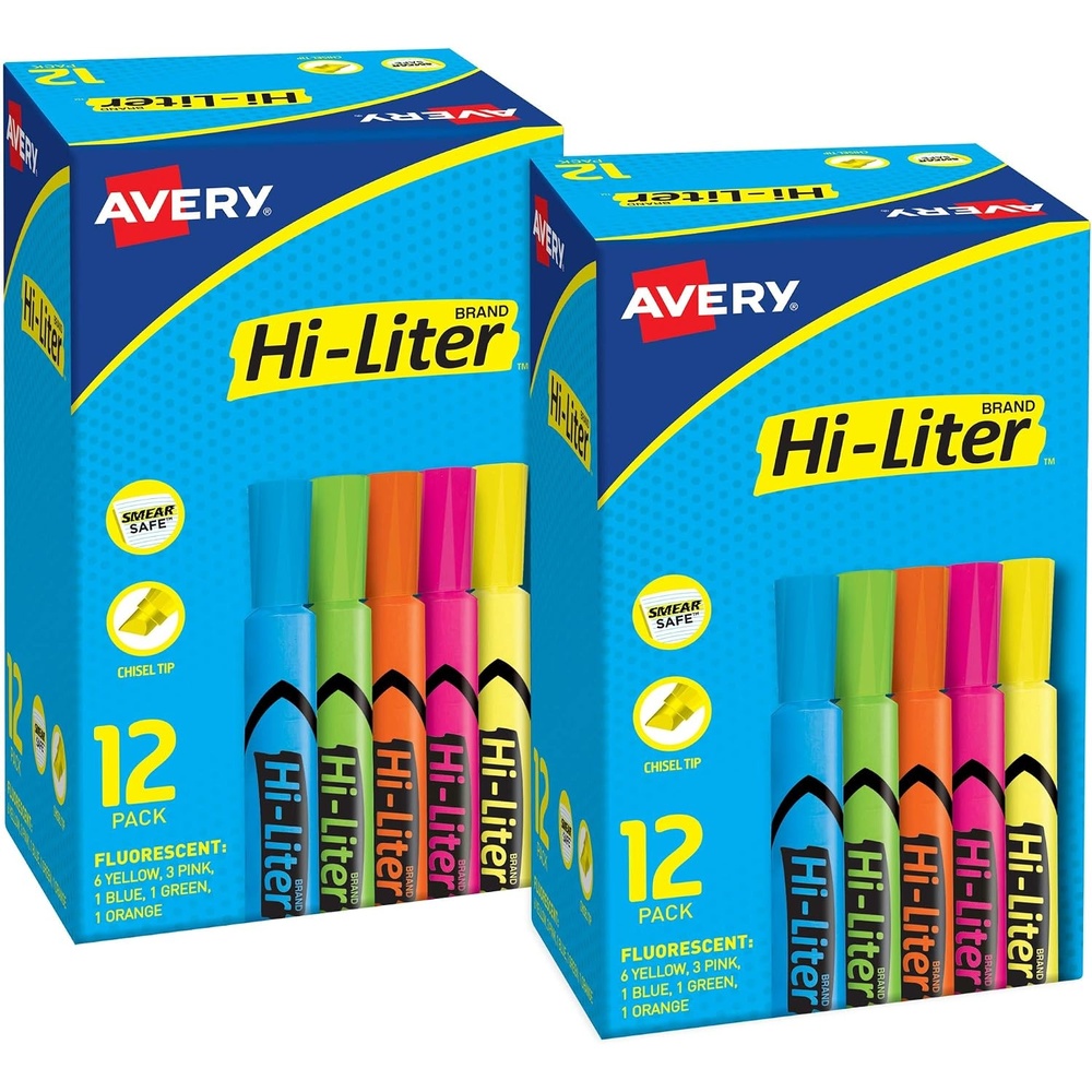 image:imageAvery HiLiter DeskStyle Highlighters Chisel Tip 12 Highlighters Assorted Colors 2 Packs 25601